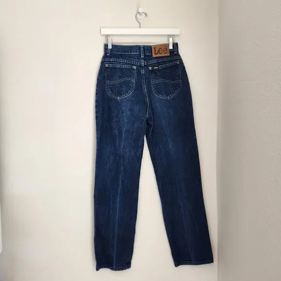 Vintage 90s Lee High Waist Straight Leg Jeans Dark Wash Denim USA Made 2 - Picture 14 of 14